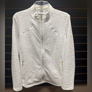 Draper’s & Damons Petites White Textured Zip Jacket Size L EUC